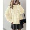 imagePRETTYGARDEN Womens Oversized Fall Sweaters 2026 Casual Long Sleeve Crewneck Chunky Cable Knit Pullover Tops Winter ClothesBeige