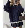 imagePRETTYGARDEN Womens Oversized Fall Sweaters 2026 Casual Long Sleeve Crewneck Chunky Cable Knit Pullover Tops Winter ClothesNavy Blue
