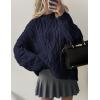 imagePRETTYGARDEN Womens Oversized Fall Sweaters 2026 Casual Long Sleeve Crewneck Chunky Cable Knit Pullover Tops Winter ClothesNavy Blue
