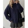 imagePRETTYGARDEN Womens Oversized Fall Sweaters 2026 Casual Long Sleeve Crewneck Chunky Cable Knit Pullover Tops Winter ClothesNavy Blue