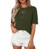 imagePRETTYGARDEN Womens Short Sleeve Sweater Trendy Crochet Summer Tops 2026 Casual Hollow Out Shirts Beach Vacation ClothesArmy Green