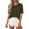 imagePRETTYGARDEN Womens Short Sleeve Sweater Trendy Crochet Summer Tops 2026 Casual Hollow Out Shirts Beach Vacation ClothesArmy Green