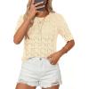 imagePRETTYGARDEN Womens Short Sleeve Sweater Trendy Crochet Summer Tops 2026 Casual Hollow Out Shirts Beach Vacation ClothesBeige