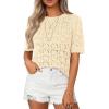 imagePRETTYGARDEN Womens Short Sleeve Sweater Trendy Crochet Summer Tops 2026 Casual Hollow Out Shirts Beach Vacation ClothesBeige
