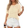 imagePRETTYGARDEN Womens Short Sleeve Sweater Trendy Crochet Summer Tops 2026 Casual Hollow Out Shirts Beach Vacation ClothesBeige