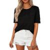 imagePRETTYGARDEN Womens Short Sleeve Sweater Trendy Crochet Summer Tops 2026 Casual Hollow Out Shirts Beach Vacation ClothesBlack