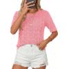 imagePRETTYGARDEN Womens Short Sleeve Sweater Trendy Crochet Summer Tops 2026 Casual Hollow Out Shirts Beach Vacation ClothesPink