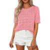 imagePRETTYGARDEN Womens Short Sleeve Sweater Trendy Crochet Summer Tops 2026 Casual Hollow Out Shirts Beach Vacation ClothesPink