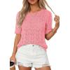 imagePRETTYGARDEN Womens Short Sleeve Sweater Trendy Crochet Summer Tops 2026 Casual Hollow Out Shirts Beach Vacation ClothesPink