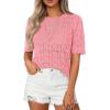 imagePRETTYGARDEN Womens Short Sleeve Sweater Trendy Crochet Summer Tops 2026 Casual Hollow Out Shirts Beach Vacation ClothesPink