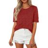 imagePRETTYGARDEN Womens Short Sleeve Sweater Trendy Crochet Summer Tops 2026 Casual Hollow Out Shirts Beach Vacation ClothesRed