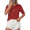 imagePRETTYGARDEN Womens Short Sleeve Sweater Trendy Crochet Summer Tops 2026 Casual Hollow Out Shirts Beach Vacation ClothesRed