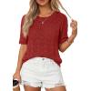 imagePRETTYGARDEN Womens Short Sleeve Sweater Trendy Crochet Summer Tops 2026 Casual Hollow Out Shirts Beach Vacation ClothesRed