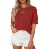 imagePRETTYGARDEN Womens Short Sleeve Sweater Trendy Crochet Summer Tops 2026 Casual Hollow Out Shirts Beach Vacation ClothesRed