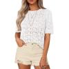 imagePRETTYGARDEN Womens Short Sleeve Sweater Trendy Crochet Summer Tops 2026 Casual Hollow Out Shirts Beach Vacation ClothesWhite