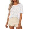imagePRETTYGARDEN Womens Short Sleeve Sweater Trendy Crochet Summer Tops 2026 Casual Hollow Out Shirts Beach Vacation ClothesWhite