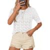imagePRETTYGARDEN Womens Short Sleeve Sweater Trendy Crochet Summer Tops 2026 Casual Hollow Out Shirts Beach Vacation ClothesWhite