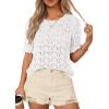 imagePRETTYGARDEN Womens Short Sleeve Sweater Trendy Crochet Summer Tops 2026 Casual Hollow Out Shirts Beach Vacation ClothesWhite