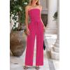 imagePRETTYGARDEN Womens Summer Outfits 2 Piece Sets Casual Ribbed Knit Crop Tube Top Wide Leg Pants Spring Matching Lounge SetRose Red