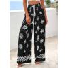 imagePRETTYGARDEN Womens Wide Leg Palazzo Pants 2026 Summer Boho Floral Trousers Spring Flowy Beach Vacation Clothes Resort WearBlack
