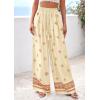 imagePRETTYGARDEN Womens Wide Leg Palazzo Pants 2026 Summer Boho Floral Trousers Spring Flowy Beach Vacation Clothes Resort WearLight Yellow Brick Red