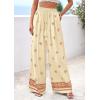 imagePRETTYGARDEN Womens Wide Leg Palazzo Pants 2026 Summer Boho Floral Trousers Spring Flowy Beach Vacation Clothes Resort WearLight Yellow Brick Red