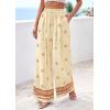 imagePRETTYGARDEN Womens Wide Leg Palazzo Pants 2026 Summer Boho Floral Trousers Spring Flowy Beach Vacation Clothes Resort WearLight Yellow Brick Red