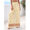 imagePRETTYGARDEN Womens Wide Leg Palazzo Pants 2026 Summer Boho Floral Trousers Spring Flowy Beach Vacation Clothes Resort WearLight Yellow Brick Red
