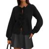 imagePRETTYGARDEN Cardigan Sweaters for Women Fall Fashion 2026 Bow Tie Front Long Sleeve Knit Sweater Tops Cute Winter ClothesBlack