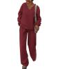 imagePRETTYGARDEN Casual Winter Two Piece Sets for Women 2026 V Neck Sweatshirt Loose Wide Leg Pants Tracksuit Knit Fall OutfitsWine Red