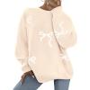 imagePRETTYGARDEN Fall Long Sleeve Pullover Sweaters for Women 2026 Trendy Crewneck Casual Cute Bow Chunky Knit Oversized SweaterApricot