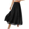 imagePRETTYGARDEN Long Skirts for Women Summer Vacation Outfits 2026 Spring Chiffon Elastic Waist Flowy ALine Pleated Midi SkirtBlack