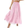 imagePRETTYGARDEN Long Skirts for Women Summer Vacation Outfits 2026 Spring Chiffon Elastic Waist Flowy ALine Pleated Midi SkirtPink