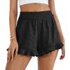 imagePRETTYGARDEN Shorts for Women Summer 2026 Beach Vacation Clothes Spring Elastic Waist Embroidered Ruffle Shorts with PocketsBlack