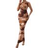 imagePRETTYGARDEN Summer Dresses for Women 2026 Sleeveless Bodycon Maxi Spring Mock Neck Tie Dye Mesh Cocktail Going Out DressBrown Floral
