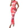 imagePRETTYGARDEN Summer Dresses for Women 2026 Sleeveless Bodycon Maxi Spring Mock Neck Tie Dye Mesh Cocktail Going Out DressPink Floral
