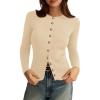 imagePRETTYGARDEN Womens 2026 Fall Cardigan Sweaters Lightweight Long Sleeve Button up Ribbed Knit Tops Winter Fashion ClothesBeige