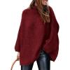 imagePRETTYGARDEN Womens 2026 Fall Turtleneck Oversized Sweaters Long Sleeve Chunky Knit Pullover Tops Winter Fashion ClothesWine Red