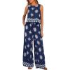 imagePRETTYGARDEN Womens 2026 Summer 2 Piece Lounge Sets Boho Floral Tank Tops Flowy Wide Peg Pants Travel Beach Vacation OutfitsFloral Navy White