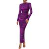 imagePRETTYGARDEN Womens Long Sleeve Maxi Dresses 2026 Spring Ruched Bodycon Floral Mesh Formal Wedding Guest Cocktail Party DressFloral Purple