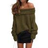 imagePRETTYGARDEN Womens Off The Shoulder Sweater Long Sleeve Tops 2026 Fall Loose Knit Pullover Sweaters Winter ClothesArmy Green