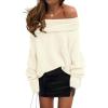 imagePRETTYGARDEN Womens Off The Shoulder Sweater Long Sleeve Tops 2026 Fall Loose Knit Pullover Sweaters Winter ClothesBeige White
