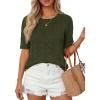 imagePRETTYGARDEN Womens Short Sleeve Sweater Trendy Crochet Summer Tops 2026 Casual Hollow Out Shirts Beach Vacation ClothesArmy Green