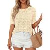 imagePRETTYGARDEN Womens Short Sleeve Sweater Trendy Crochet Summer Tops 2026 Casual Hollow Out Shirts Beach Vacation ClothesBeige
