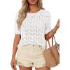 imagePRETTYGARDEN Womens Short Sleeve Sweater Trendy Crochet Summer Tops 2026 Casual Hollow Out Shirts Beach Vacation ClothesWhite