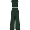 imagePRETTYGARDEN Womens Summer Outfits 2 Piece Sets Casual Ribbed Knit Crop Tube Top Wide Leg Pants Spring Matching Lounge SetDark Green