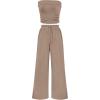 imagePRETTYGARDEN Womens Summer Outfits 2 Piece Sets Casual Ribbed Knit Crop Tube Top Wide Leg Pants Spring Matching Lounge SetKhaki