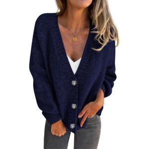 imagePRETTYGARDEN Cardigan Sweaters for Women Trendy Fall 2026 Long Sleeve Button Down Oversized Chunky Knit Sweater OuterwearRoyal Blue