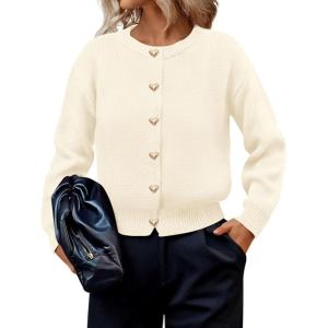 imagePRETTYGARDEN Cardigan for Women 2026 Fall Fashion Long Sleeve Trendy Button Down Work Office Sweaters Cute Winter JacketBeige