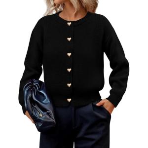 imagePRETTYGARDEN Cardigan for Women 2026 Fall Fashion Long Sleeve Trendy Button Down Work Office Sweaters Cute Winter JacketBlack